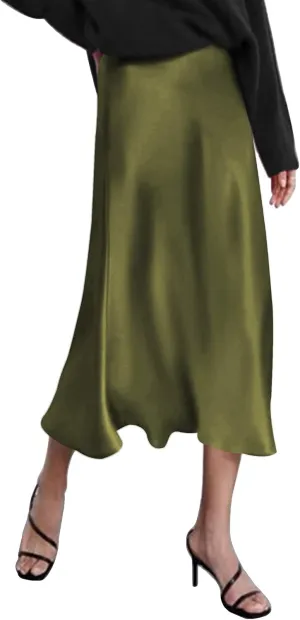Zeagoo Skirts for Women Jacquard High Waist Skirt Black Elegant Midi Skirt Satin